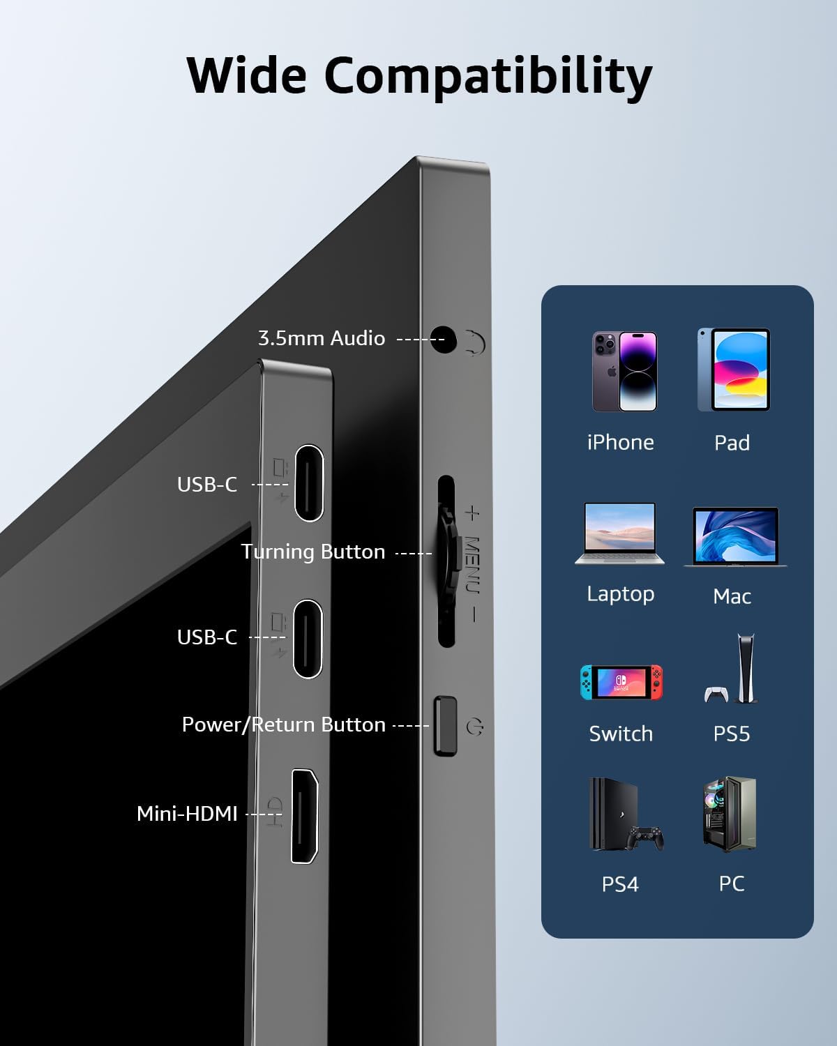 (UK ONLY - LAST 20 PCS)Yodoit Portable Monitor, 15.6" 1920×1080P FHD Screen IPS Display with Kickstand, USB-C & HDMI Connectivity, Built-in Speakers, for Laptop/PC/Mac/PS3/4/5/Xbox