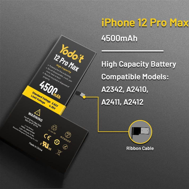 Remplacement de la batterie pour iPhone 12 Pro Max 4500mAh haute capacité Yodoit