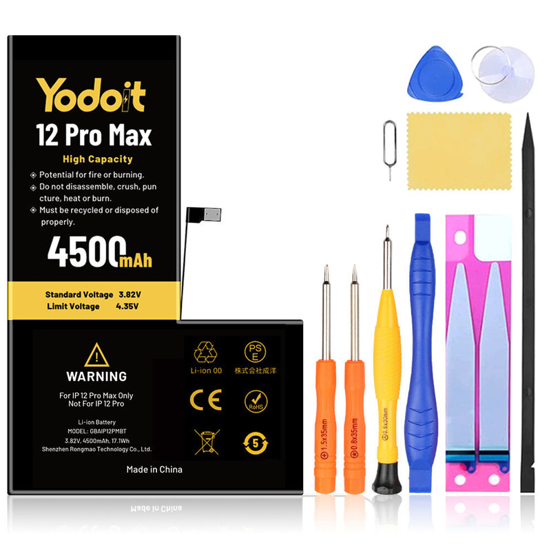 Battery Replacement for iPhone 12 Pro Max 4500mAh High Capacity Yodoit