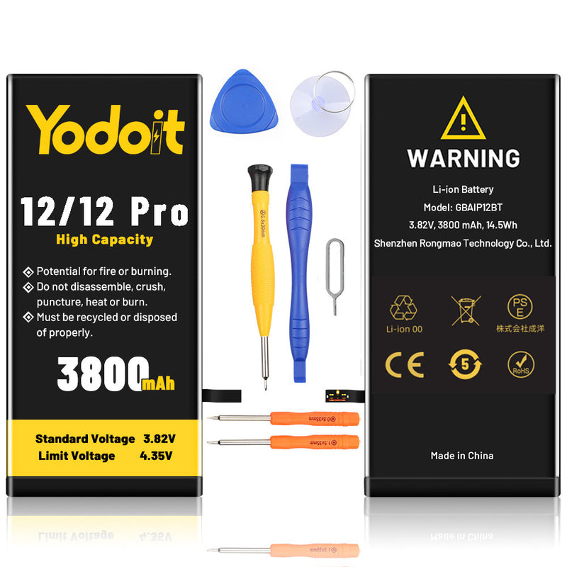 Battery Replacement for iPhone 12 / 12 Pro 3800mAh High Capacity Yodoit