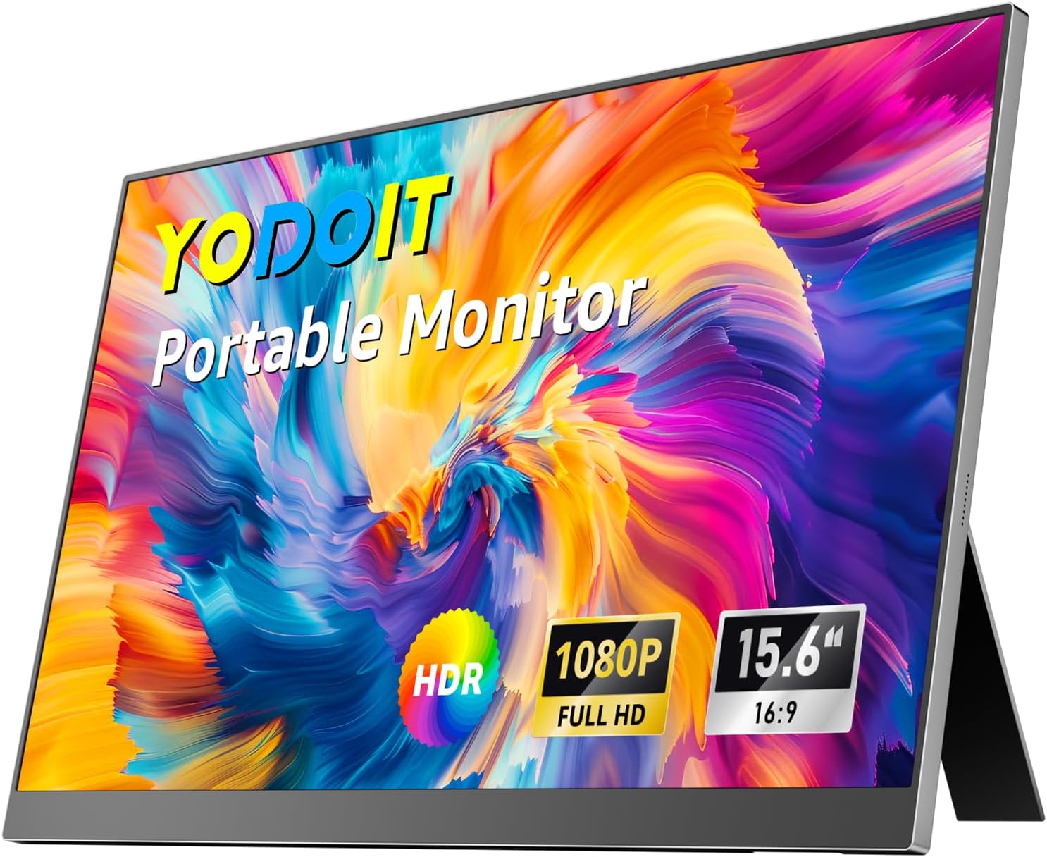 Yodoit Portable Monitor, 15.6" 1920×1080P FHD Screen IPS Display with Kickstand, USB-C & HDMI Connectivity, Built-in Speakers, for Laptop/PC/Mac/PS3/4/5/Xbox