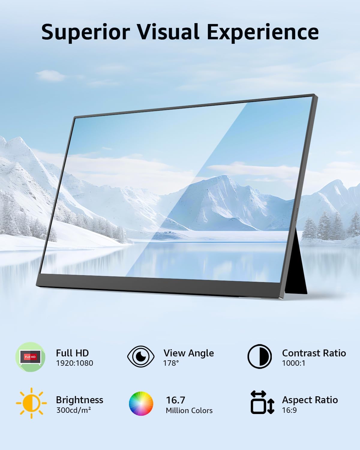 (UK ONLY - LAST 20 PCS)Yodoit Portable Monitor, 15.6" 1920×1080P FHD Screen IPS Display with Kickstand, USB-C & HDMI Connectivity, Built-in Speakers, for Laptop/PC/Mac/PS3/4/5/Xbox