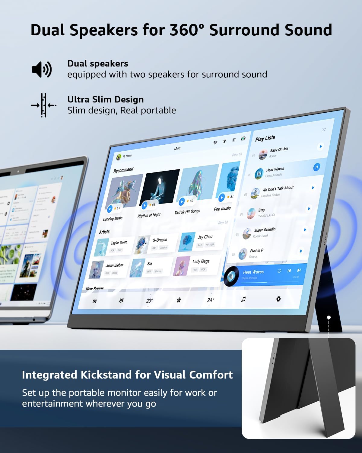 (UK ONLY - LAST 20 PCS)Yodoit Portable Monitor, 15.6" 1920×1080P FHD Screen IPS Display with Kickstand, USB-C & HDMI Connectivity, Built-in Speakers, for Laptop/PC/Mac/PS3/4/5/Xbox