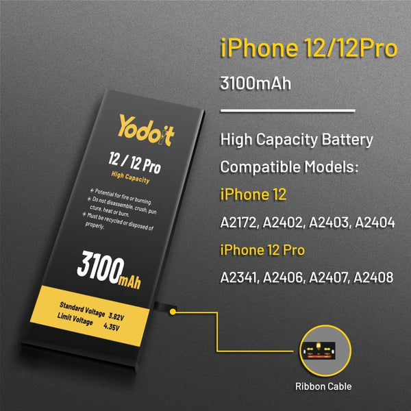 Battery Replacement for iPhone 12 / 12 Pro 3800mAh High Capacity Yodoit